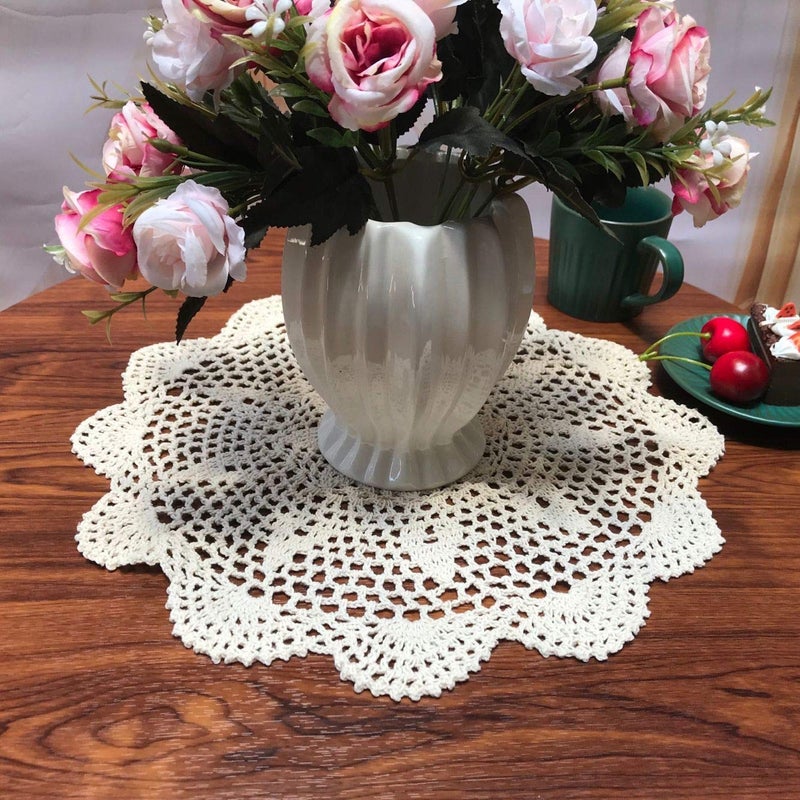 Damanni Cotton Handmade Crochet Lace Tablecloth Doilies Doily,Round,Beige,16 Inch - Image 3